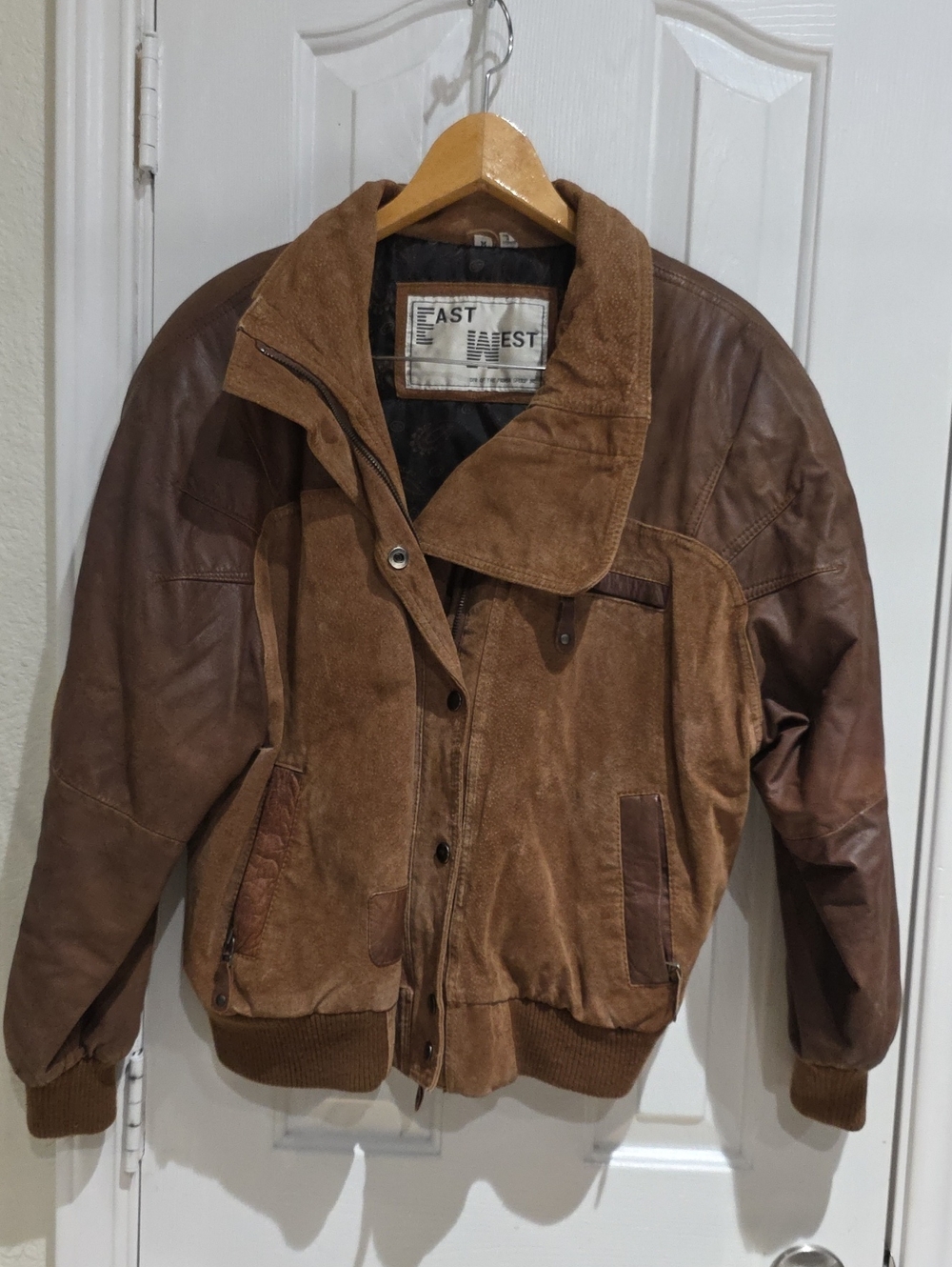 East West Brown Suede & Leather Men's Bomber Jacket Size M